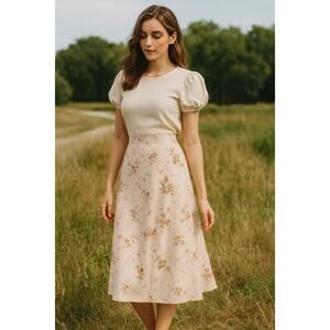 Vtg Kate Allen Floral Midi Skirt Size 12P Petite 28" Light Pink Cottage Prairie